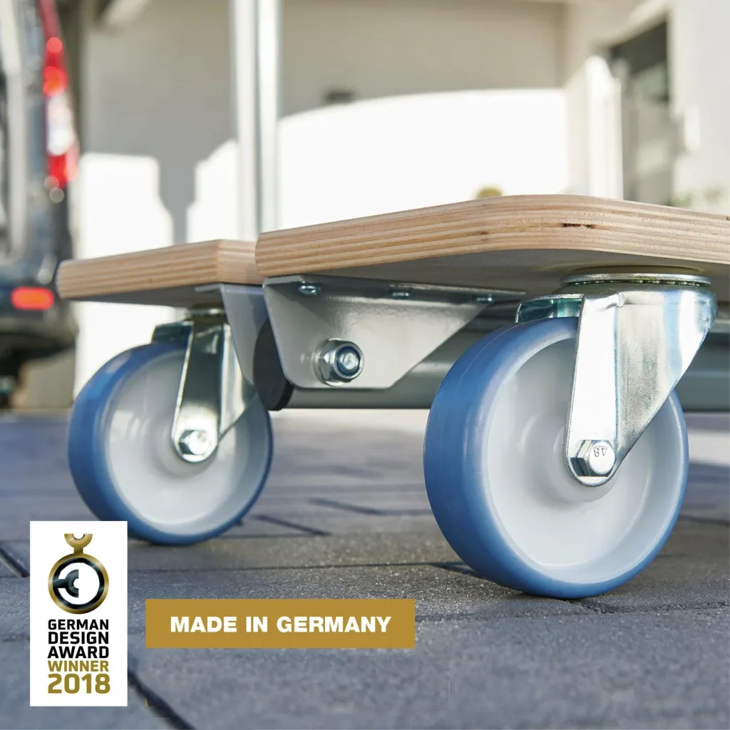 Transport aid MM 1333, 74-101 x 37 x 14.5 cm, soft castors Ø 100 mm, roller bearings, 2 brakes, FSC®, load capacity 200 kg