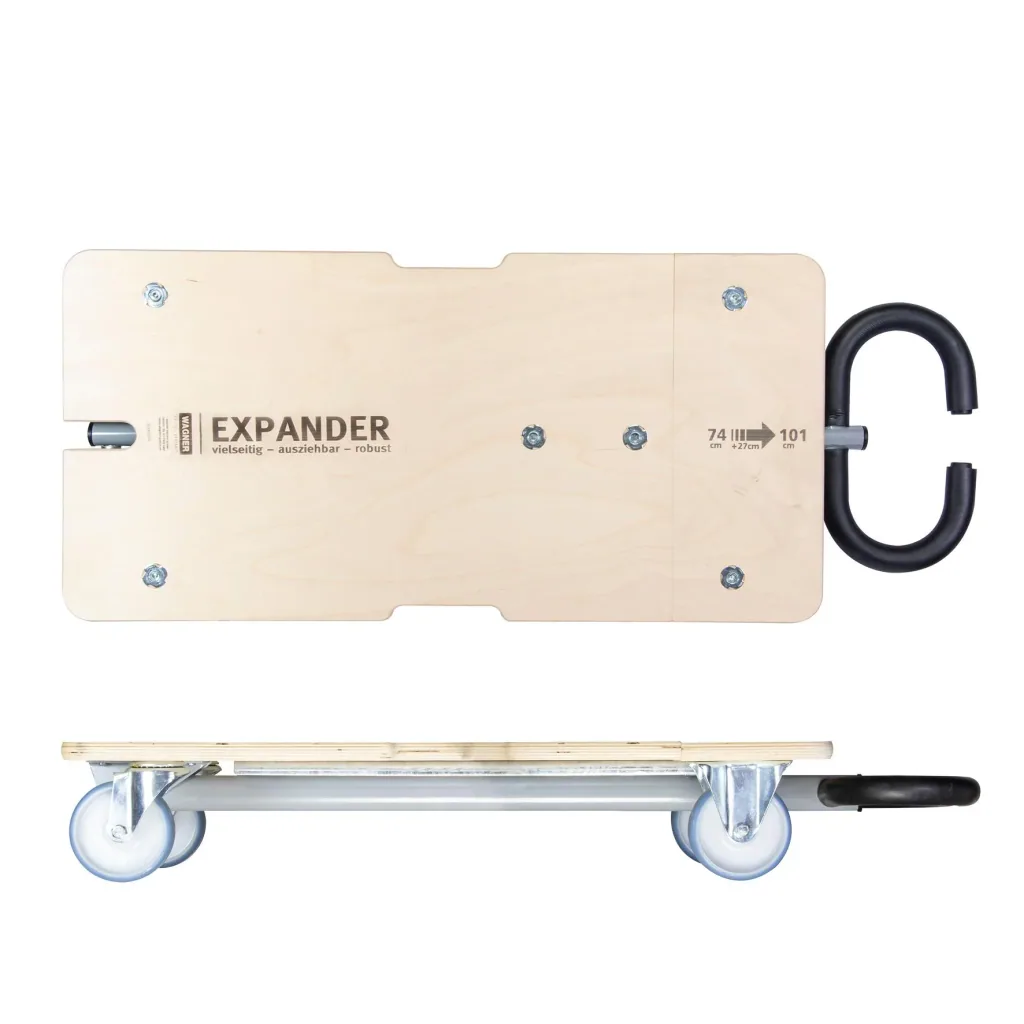Transport aid MM 1333, 74-101 x 37 x 14.5 cm, soft castors Ø 100 mm, roller bearings, 2 brakes, FSC®, load capacity 200 kg