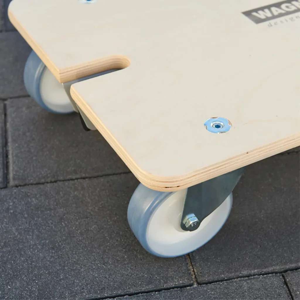 Transport aid MM 1333, 74-101 x 37 x 14.5 cm, soft castors Ø 100 mm, roller bearings, 2 brakes, FSC®, load capacity 200 kg
