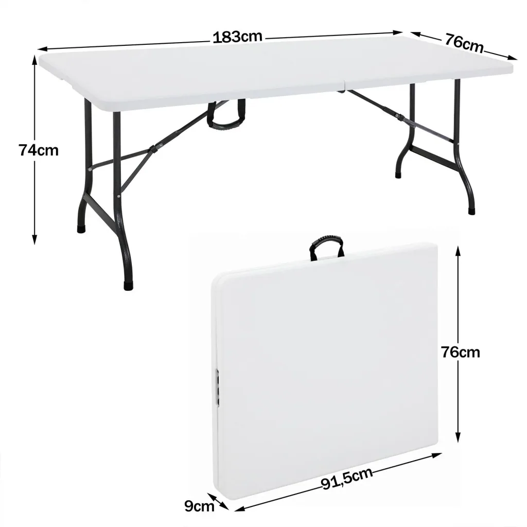 Foldable garden table made of white plastic 183x76cm