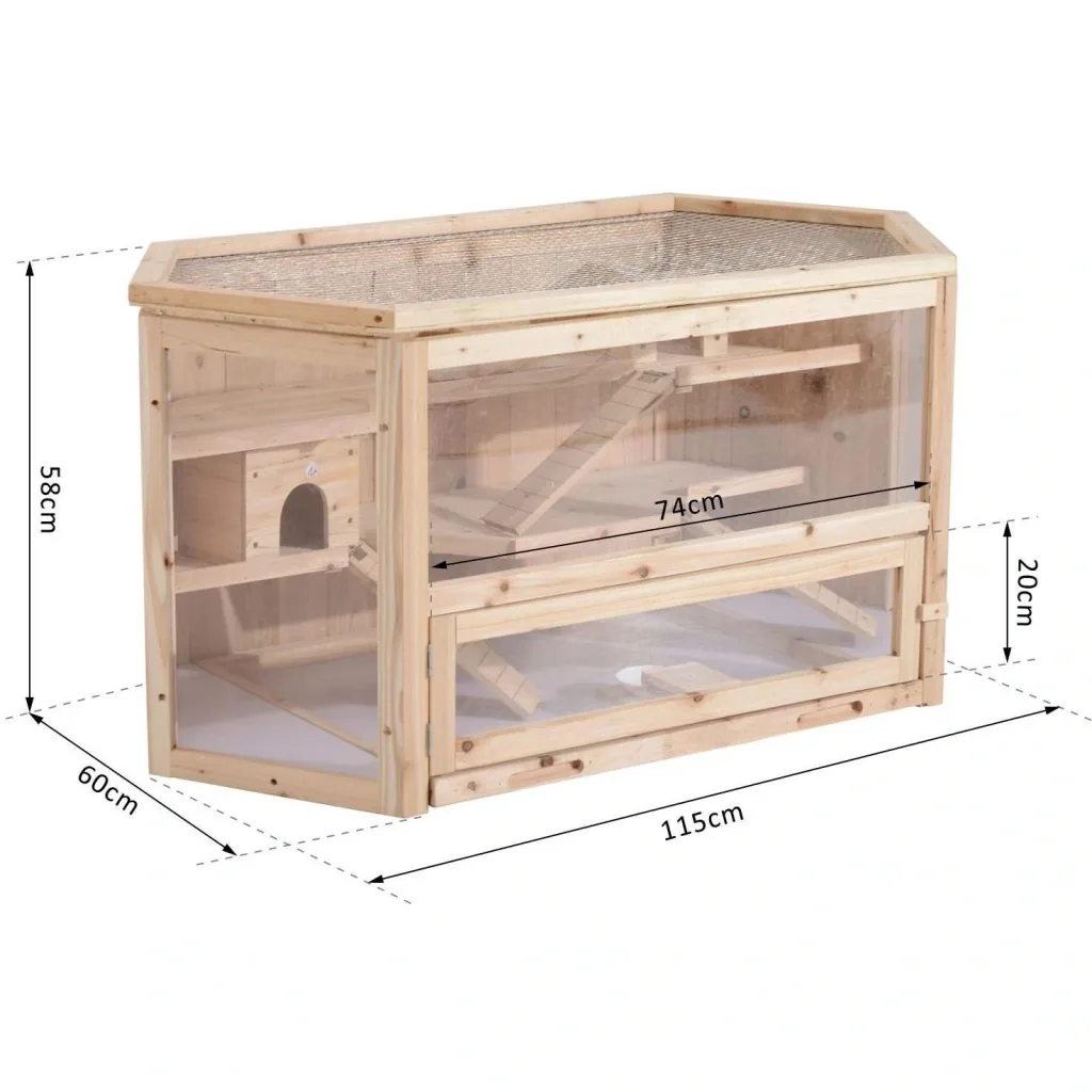 Hamster cage, rodent cage, mouse cage, fir wood natural