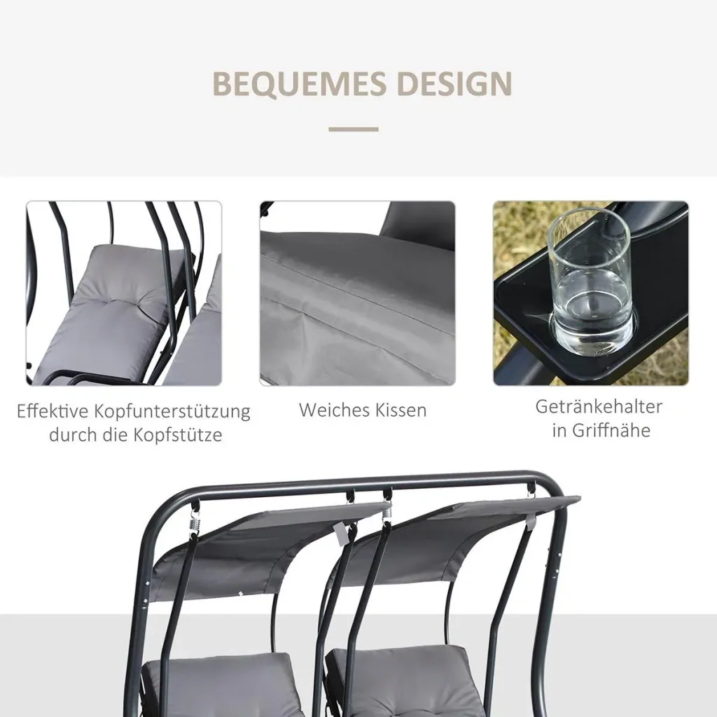 2 seater porch swing garden swing with sunroof garden chair seat with spray cotton Oxford fabric PE coating