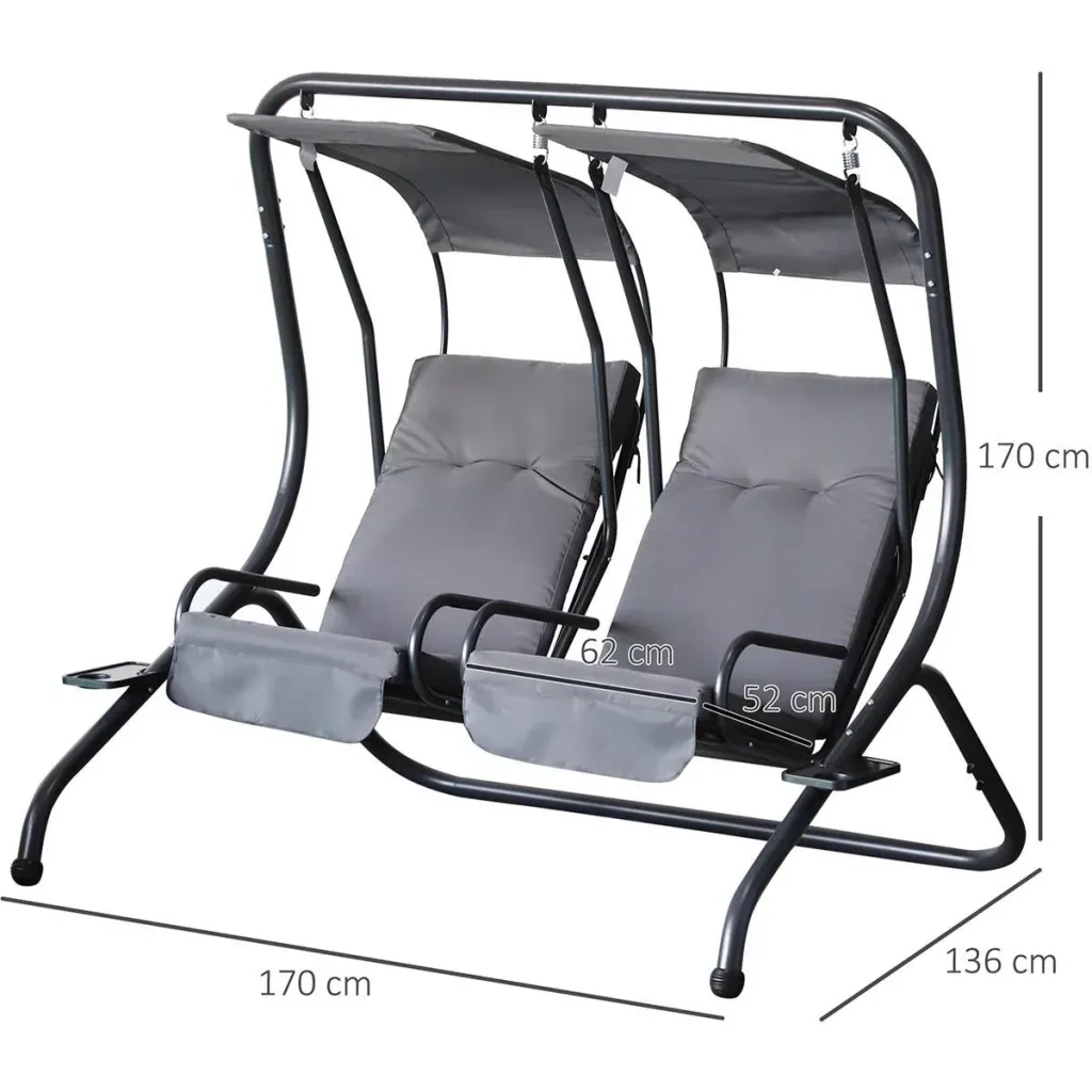 2 seater porch swing garden swing with sunroof garden chair seat with spray cotton Oxford fabric PE coating