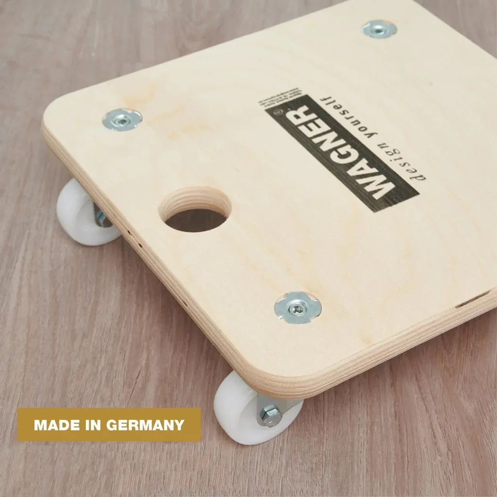 Transport aid MM 1352, 29 x 29 x 8.5 cm, hard castors Ø 50 mm, plain bearings, FSC® birch plywood, load capacity 250 kg