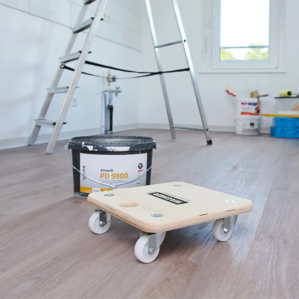 Transport aid MM 1352, 29 x 29 x 8.5 cm, hard castors Ø 50 mm, plain bearings, FSC® birch plywood, load capacity 250 kg