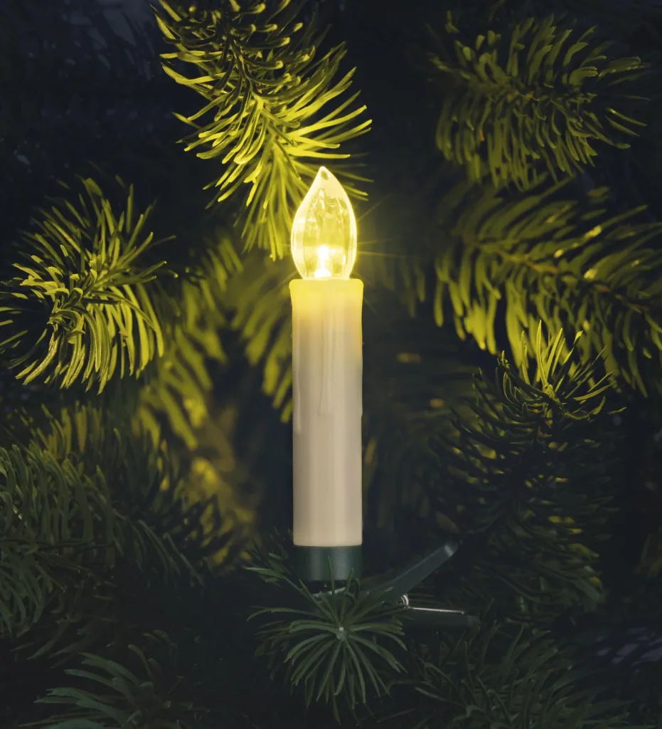 Wireless LED Christmas tree candles, cream-white, battery-operated, with clip holder and remote control, warm white, 16 pieces