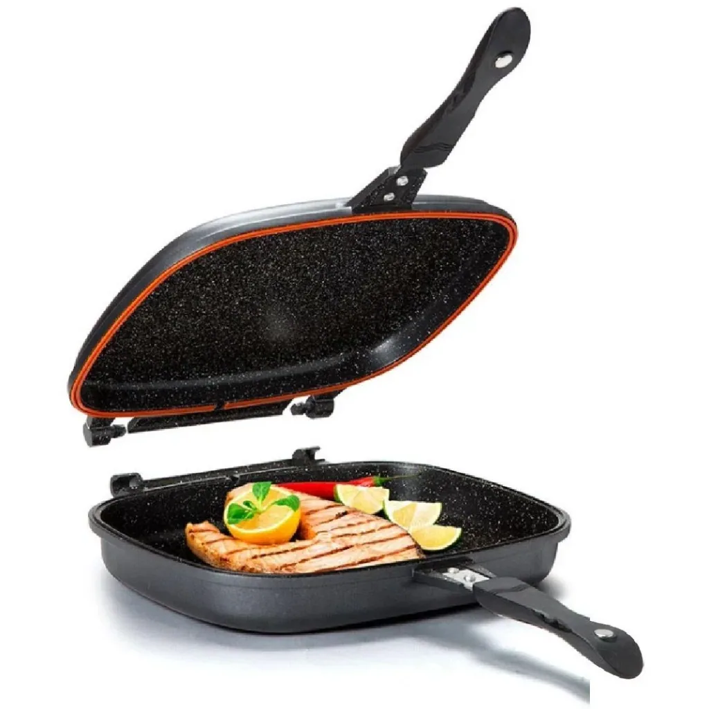 Double pan / grill pan - 32 cm - cast aluminum - reversible grill pan - burgundy