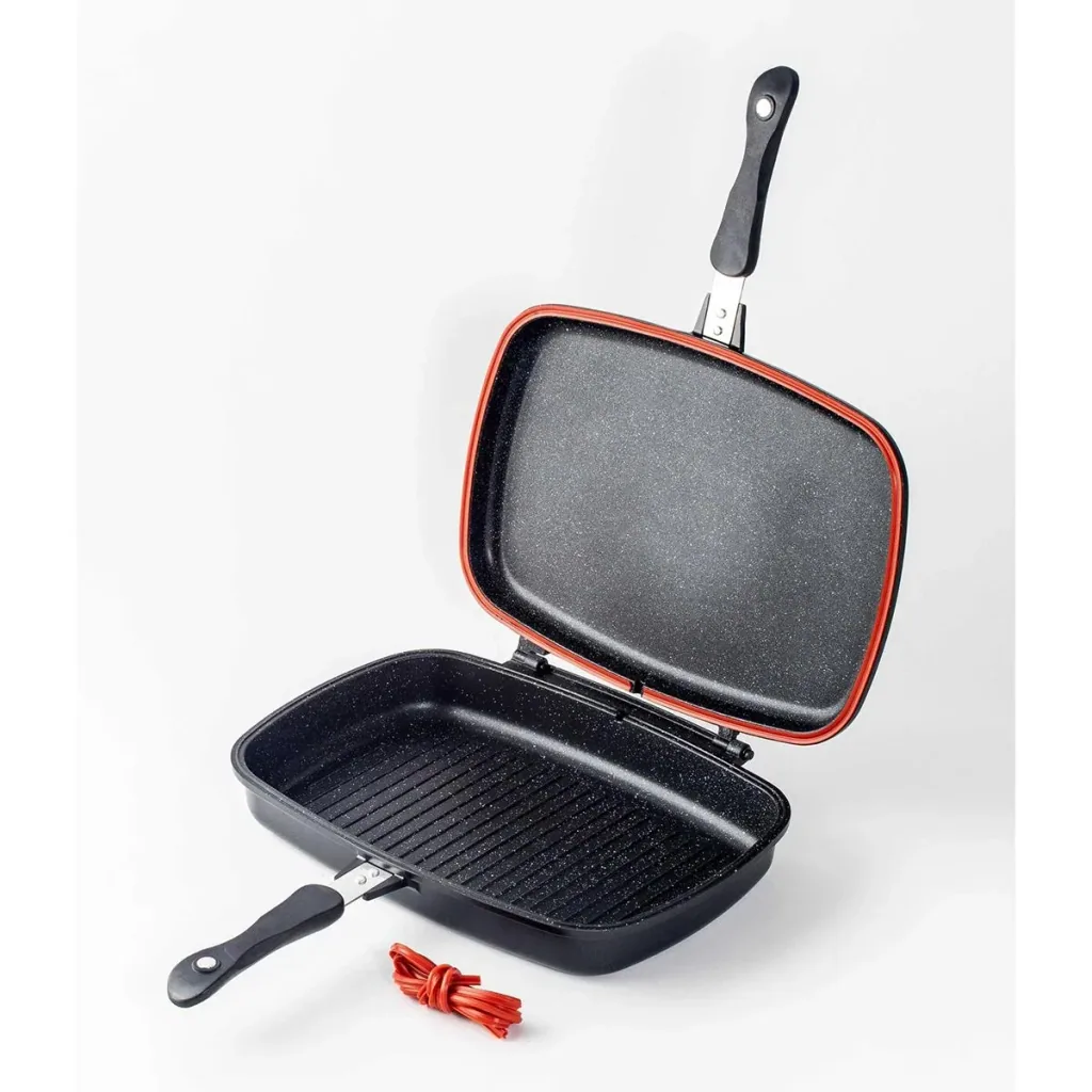 Double pan / grill pan - 32 cm - cast aluminum - reversible grill pan - burgundy