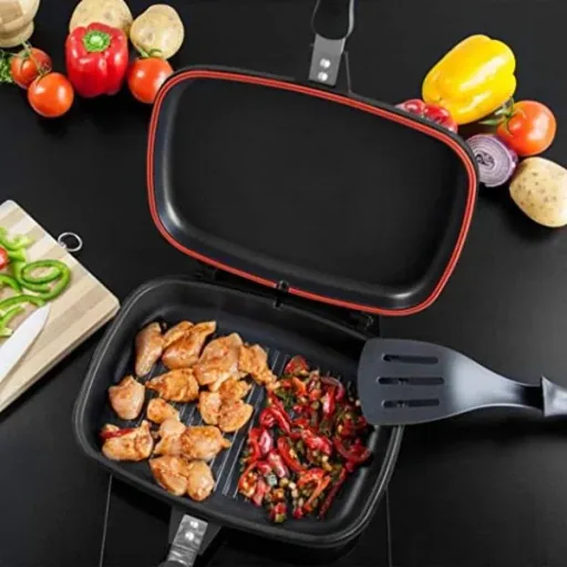 Double pan / grill pan - 32 cm - cast aluminum - reversible grill pan - burgundy