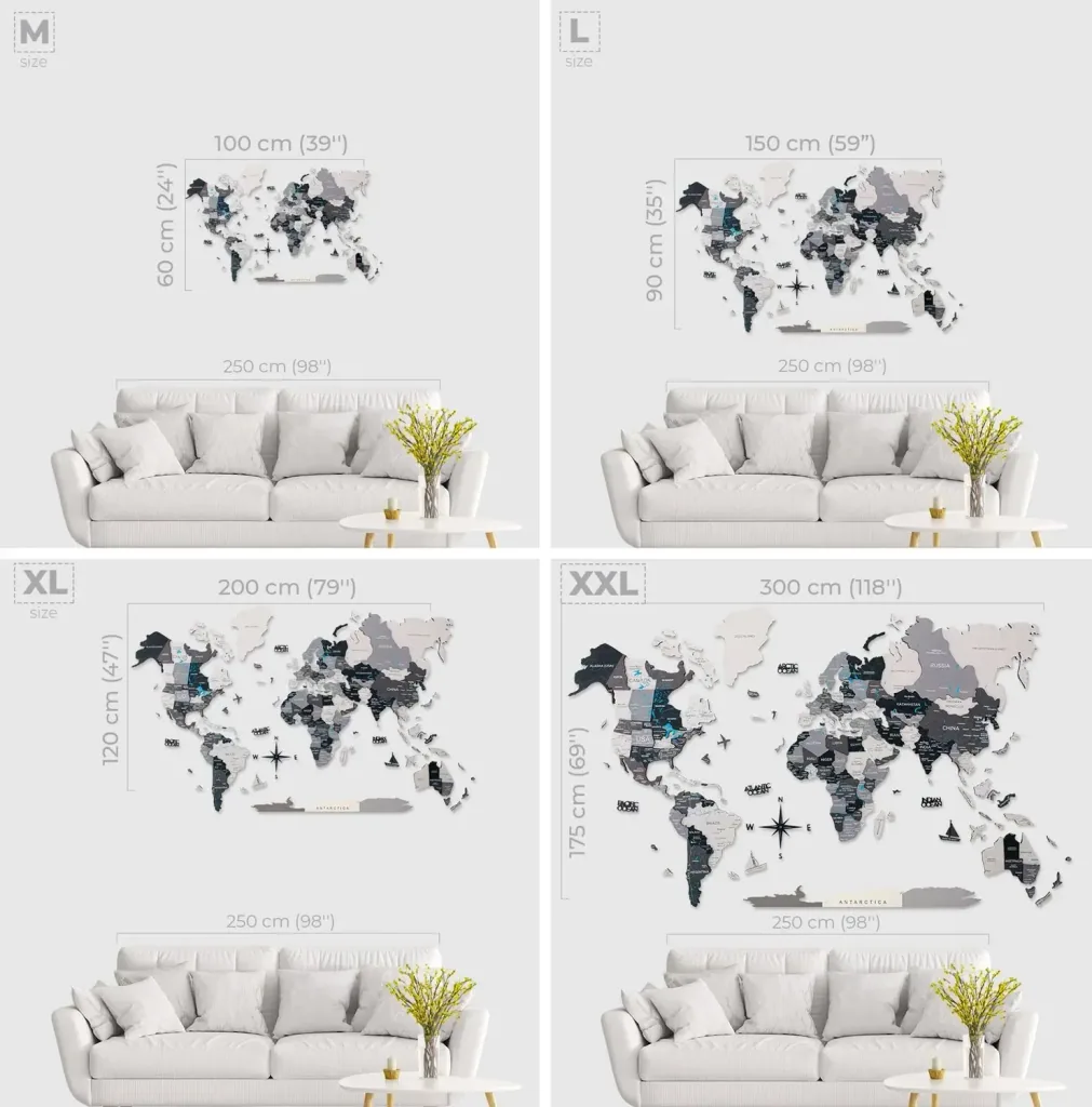 World map wood, map world, world map wall decoration 3D - Enjoy the Wood, Nordik Prime, World map size: L
