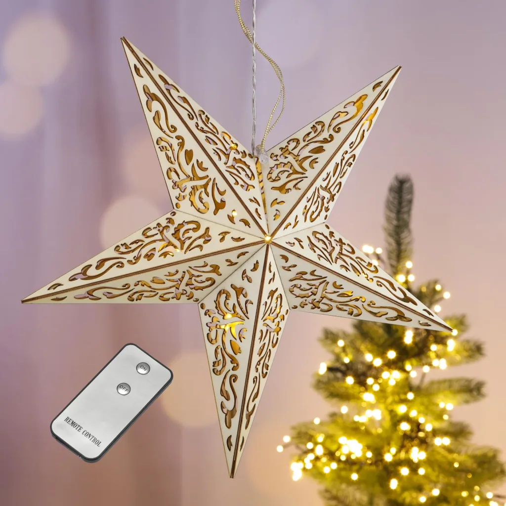 LED wooden star with remote control