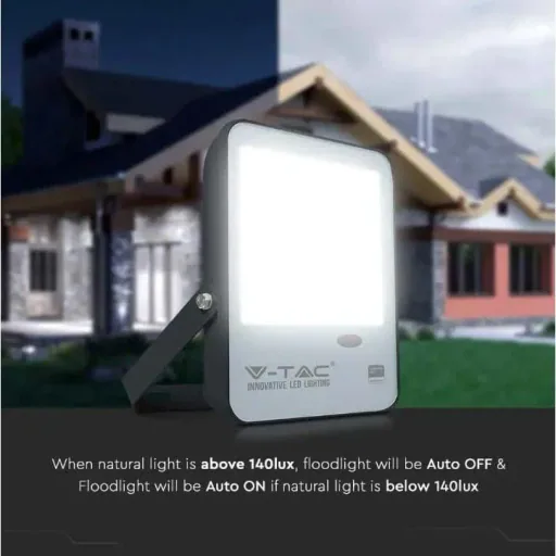 VT-57S LED floodlight with day/night sensor - 50 W - 5000 Lm - 6500K - black