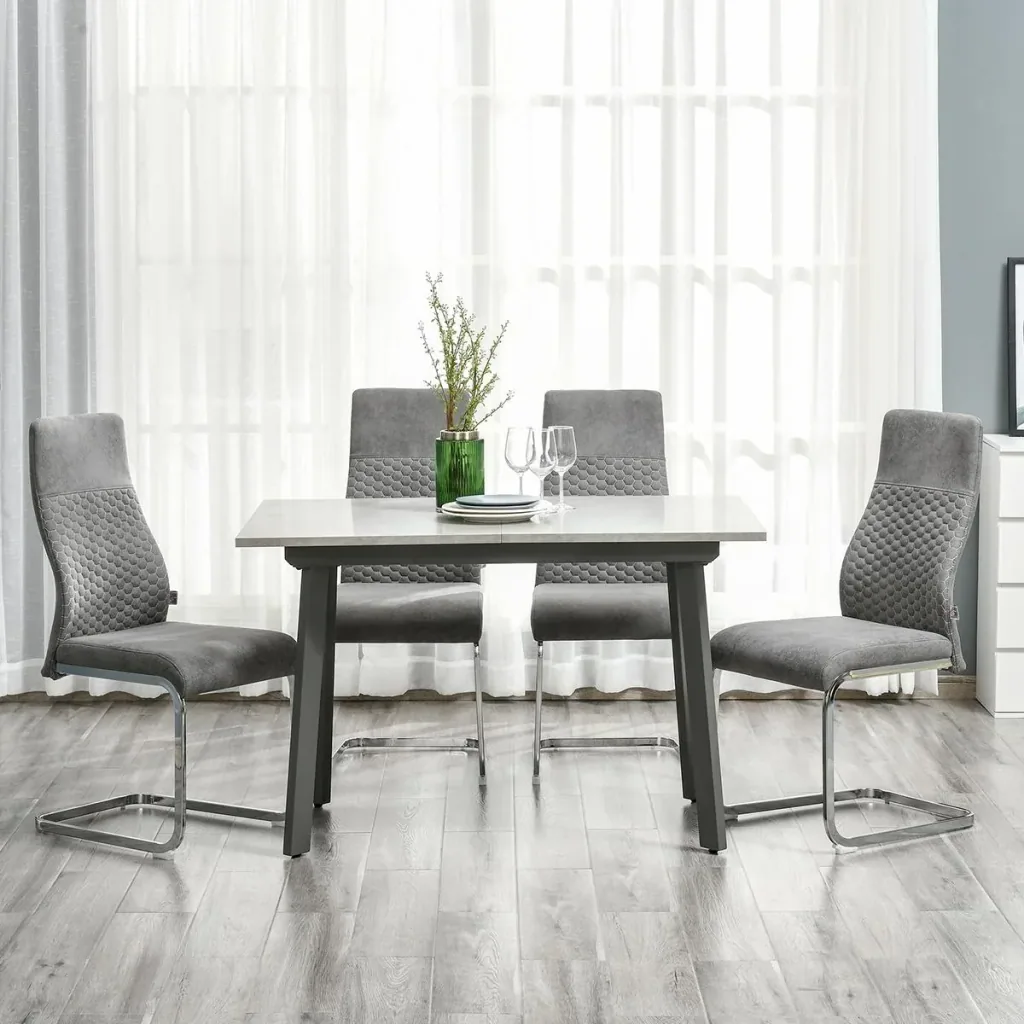 Dining room chairs set of 4 kitchen chairs with backrest seat velvet-touch steel grey 45 x 61 x 98 cm S-shaped dining group