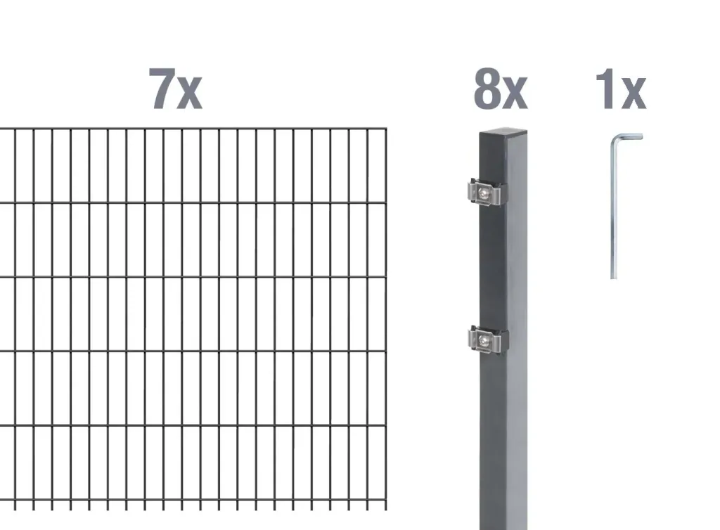 Double rod mesh fence complete set, anthracite, height 100 cm, length 14 m