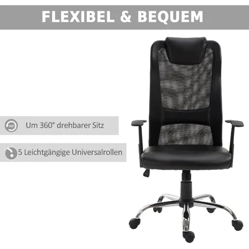 Office chair swivel chair height adjustable desk chair gaming chair ergonomic PU black 51 x 60.8 x (112 122) cm