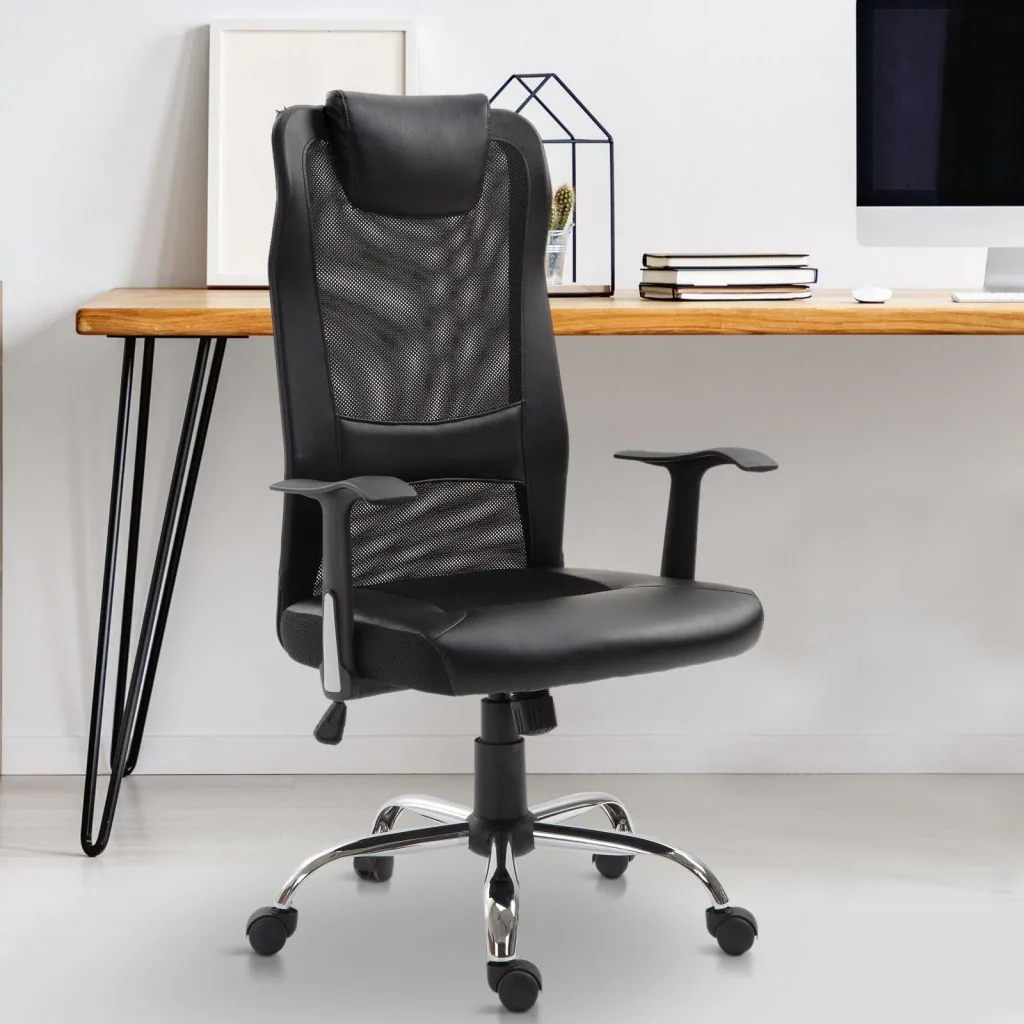 Office chair swivel chair height adjustable desk chair gaming chair ergonomic PU black 51 x 60.8 x (112 122) cm