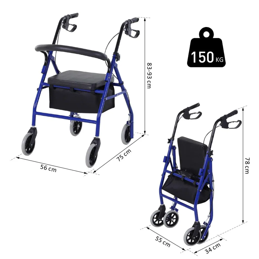Rollator with chair and bag