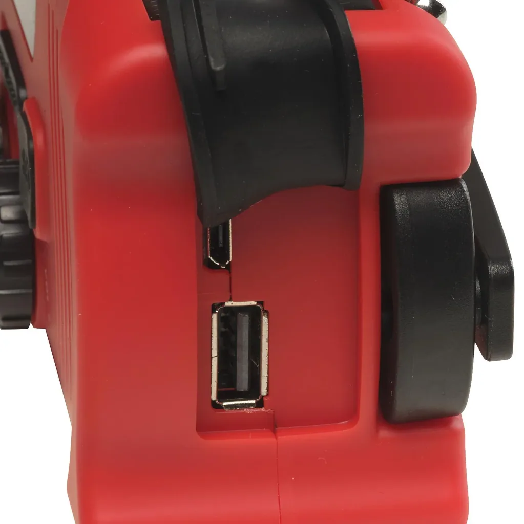 Portable solar crank radio with flashlight, rechargeable and battery operation
