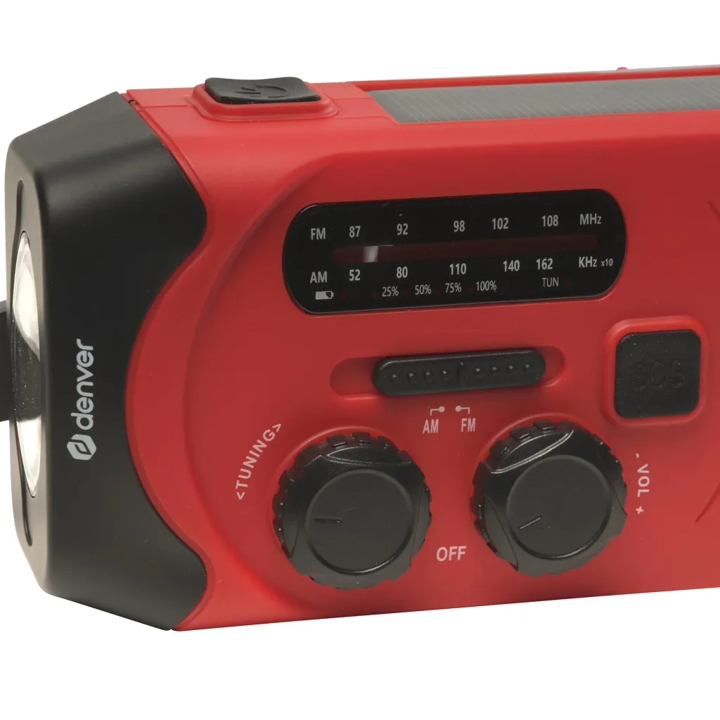 Portable solar crank radio with flashlight, rechargeable and battery operation