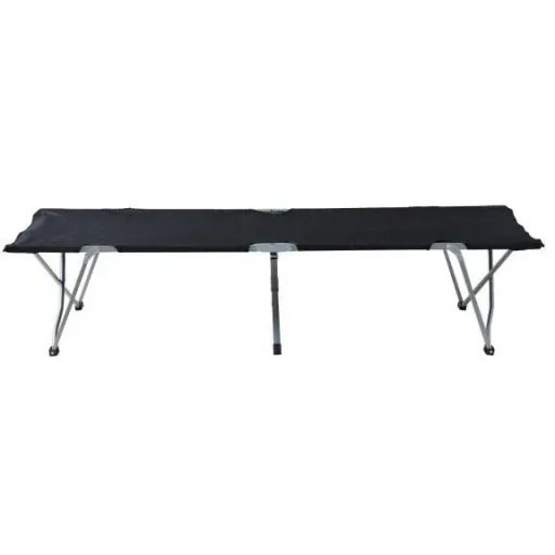 Camp bed, camping bed, lounger, folding bed with bag, black