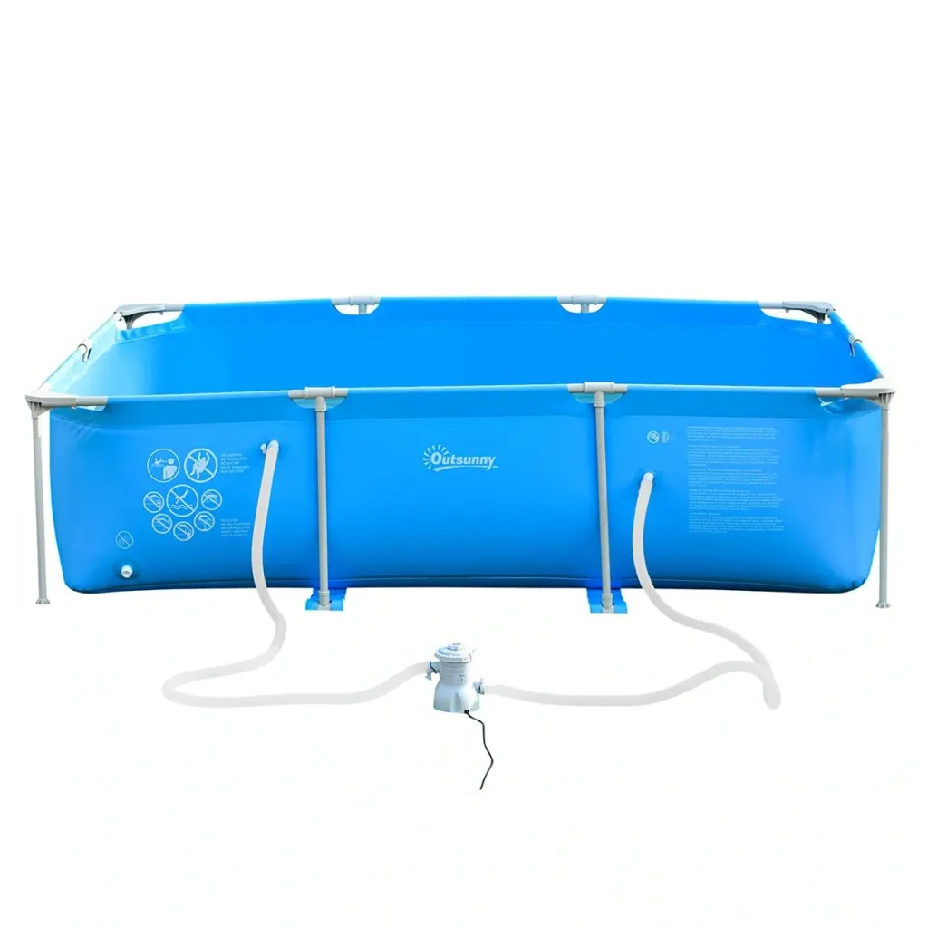 Frame pool with wire swimming pool drain valve PVC steel blue