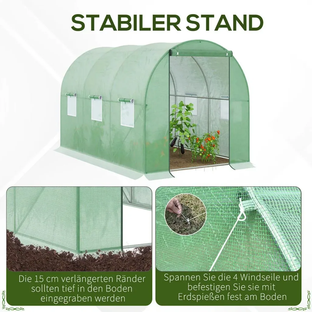 Plastic greenhouse walk-in greenhouse 3 x 2 m polytunnel film tunnel greenhouse frost protection steel pipe dark green