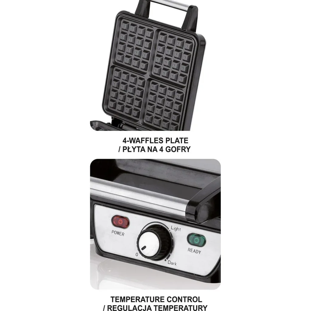 Waffle iron - 1100W - 4 waffles - non-stick coating