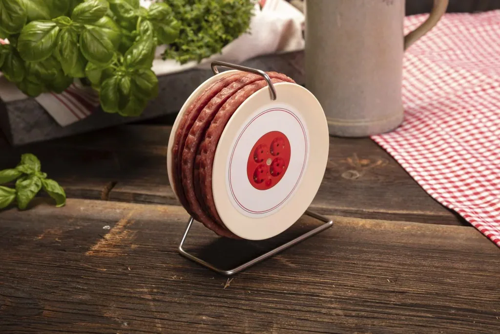 Snack sausage on cable drum