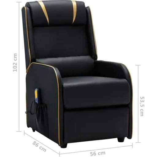 Massage chair adjustable faux leather black and gold