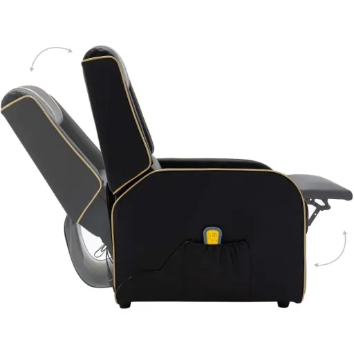 Massage chair adjustable faux leather black and gold
