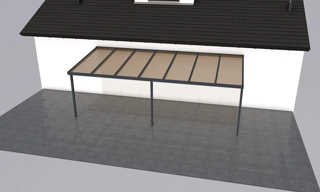 Patio roof Premium, anthracite, 7120 x 3060 mm - Acrylic multi-wall sheets 16 mm, bronze