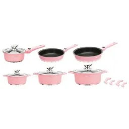 Cast aluminum cookware - 14 pieces, including lids and handles - Pink