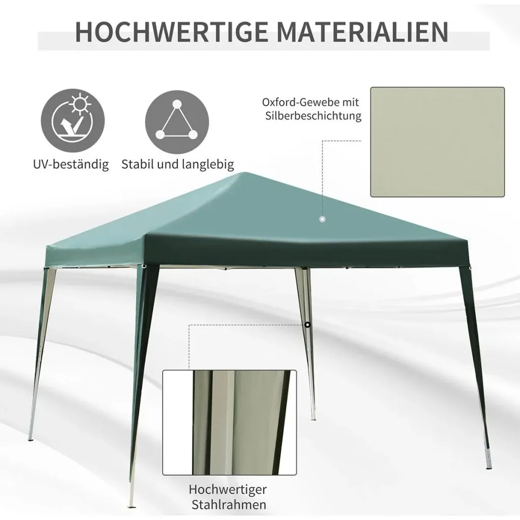 Pavilion 3 x 3 m Pop-Up Folding Pavilion Garden Pavilion Foldable Party Tent Garden Tent UV Protection Steel+Oxford Green
