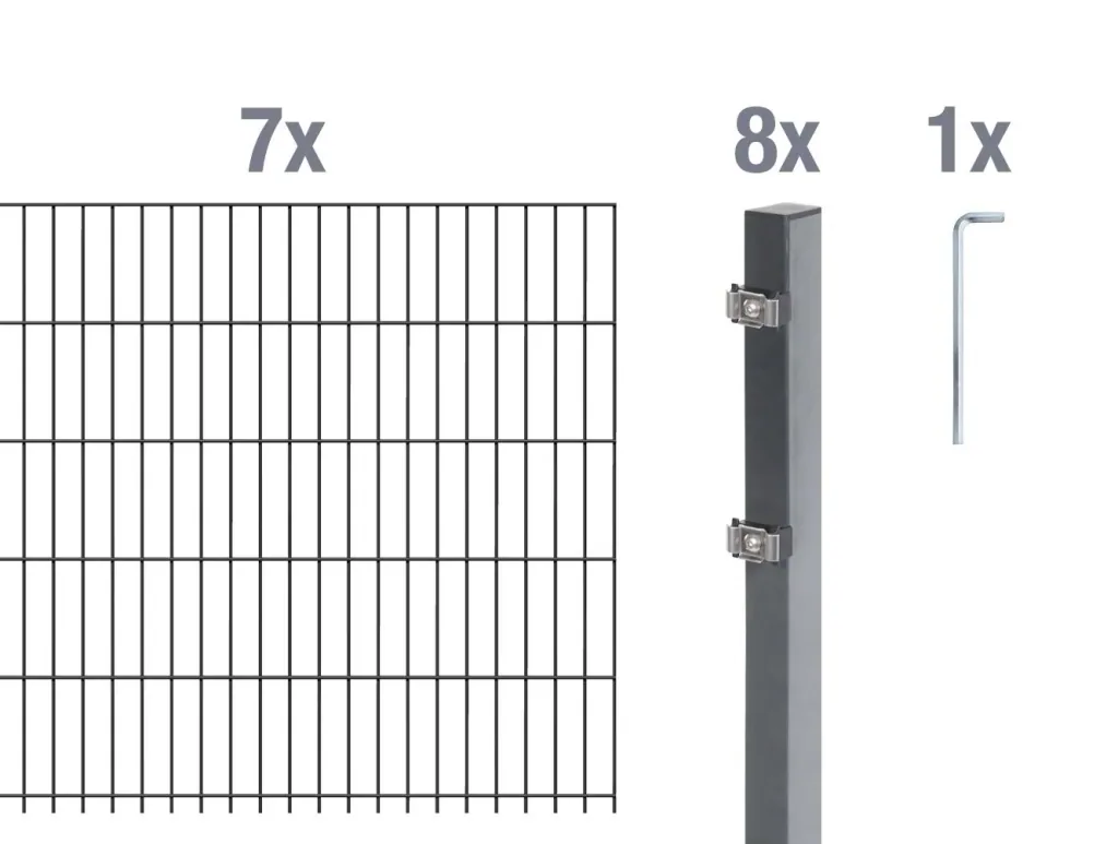Double rod mesh fence complete set, hot-dip galvanized, height 120 cm, length 14 m