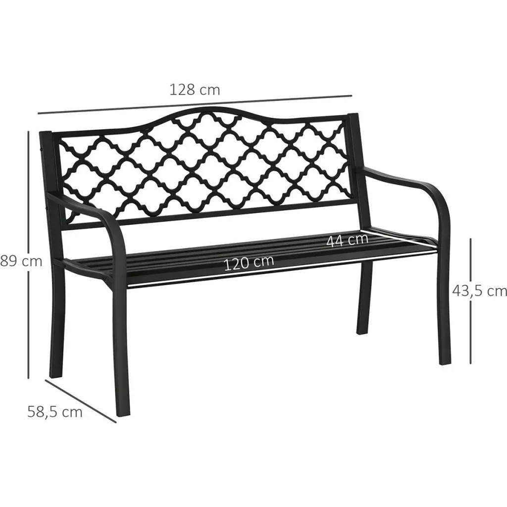 Garden bench 2-seater park bench made of metal bench up to 280 kg bench patio bench with back and armrests garden furniture cast iron