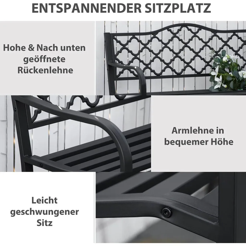 Garden bench 2-seater park bench made of metal bench up to 280 kg bench patio bench with back and armrests garden furniture cast iron