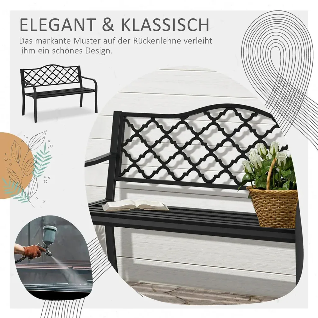 Garden bench 2-seater park bench made of metal bench up to 280 kg bench patio bench with back and armrests garden furniture cast iron