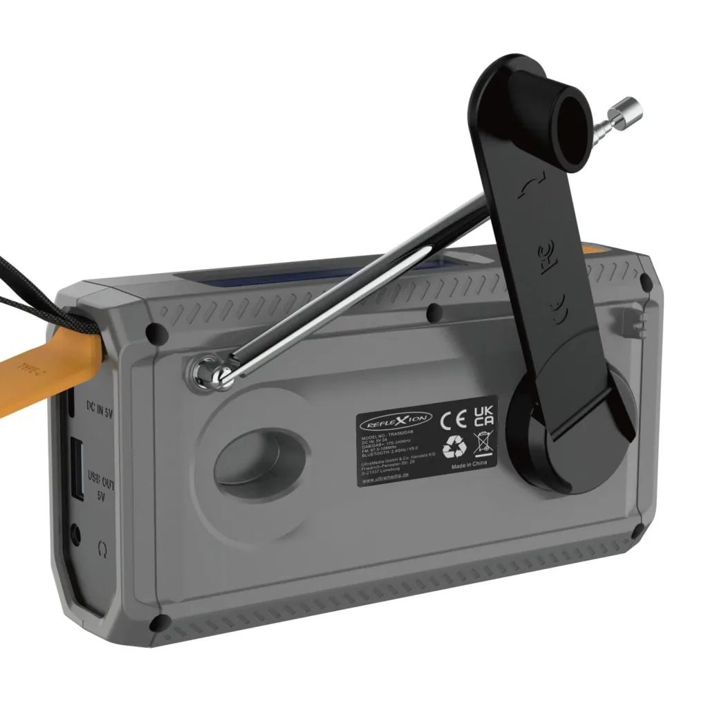 Outdoor Solarkurbelradio mit SOS Taschlampe, DAB/UKW, Bluetooth, Akku