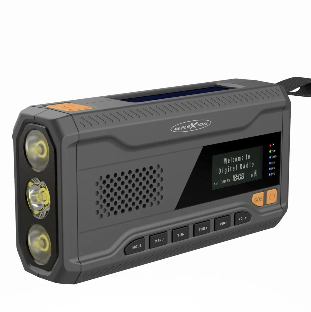Outdoor Solarkurbelradio mit SOS Taschlampe, DAB/UKW, Bluetooth, Akku
