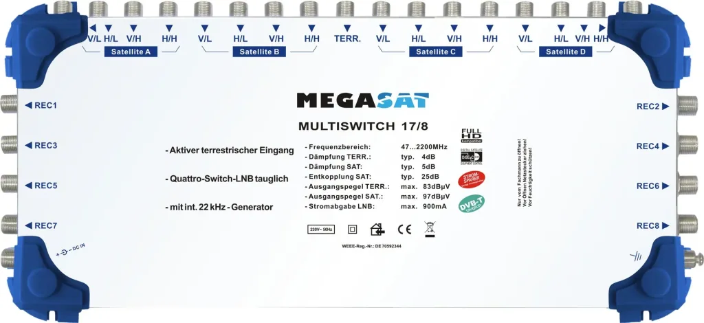 Multiswitch 17/8, Profiline - Suitable for 4 satellites up to 8 participants