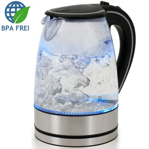 Kettle black/silver glass/stainless steel 1.7L