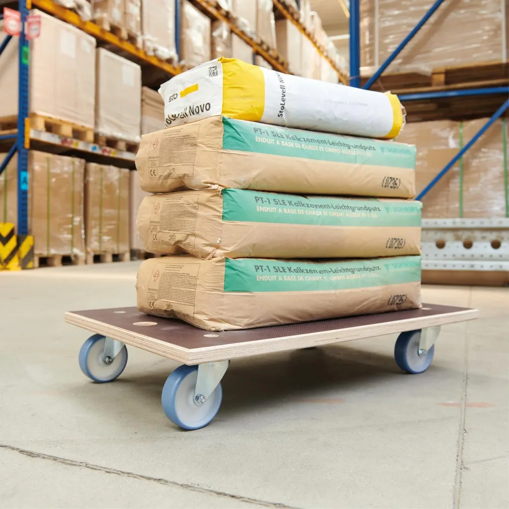 Transport aid MM 1146, 78 x 49 x 15 cm, soft castors Ø 100 mm, roller bearings, Maxigrip FSC® plate, load capacity 500 kg