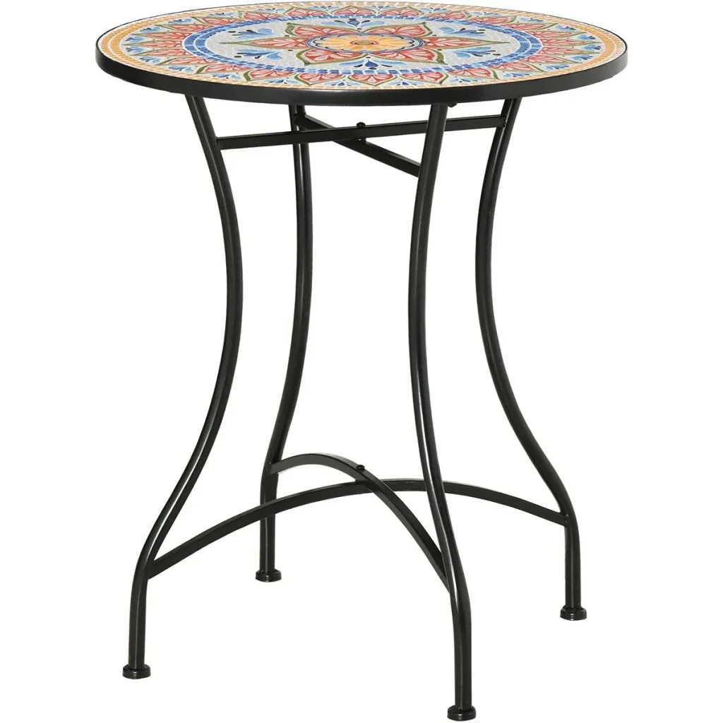 Garden Mosaic Round Bistro Table Ceramic Metal Red+Blue+White Ø60 cm