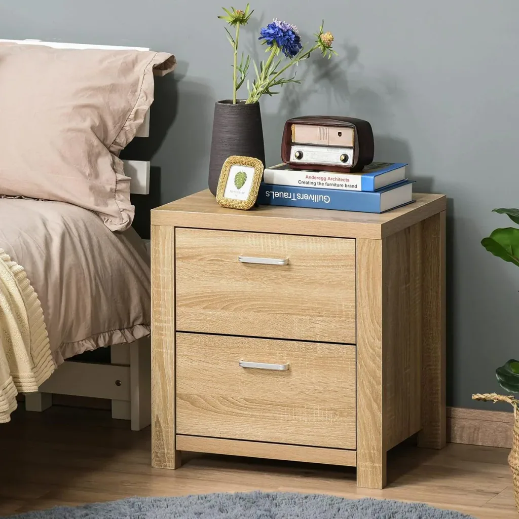 Bedside table with drawers natural