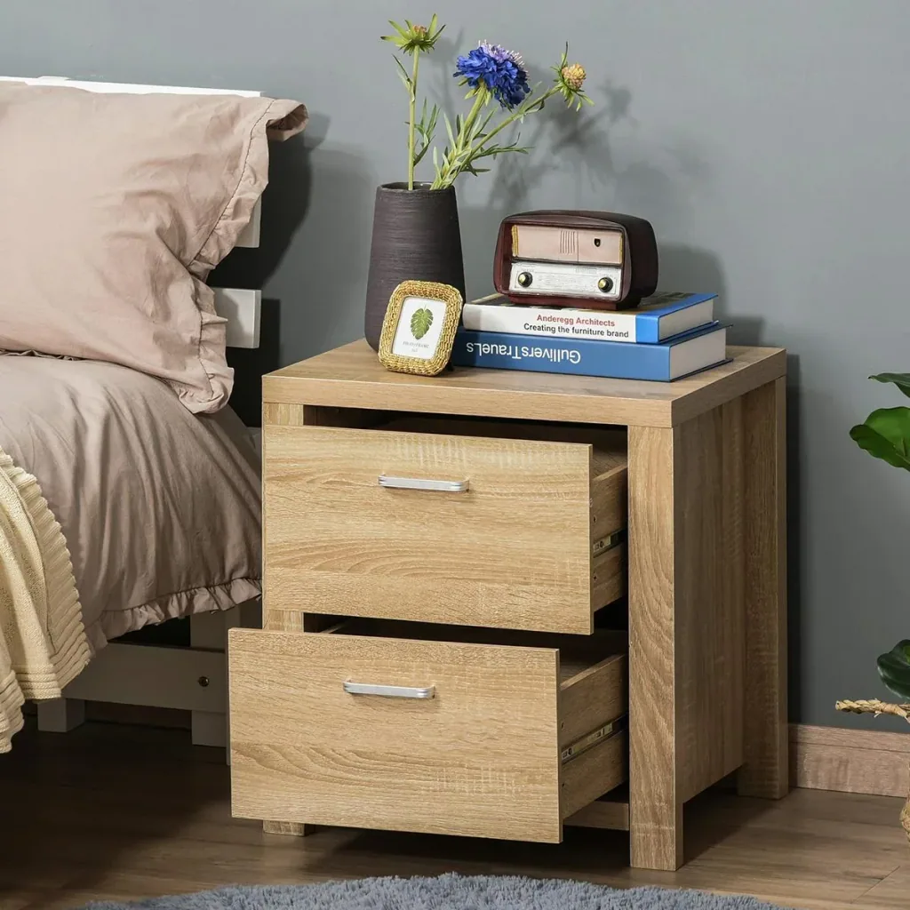 Bedside table with drawers natural