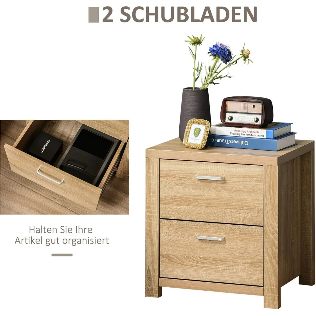 Bedside table with drawers natural
