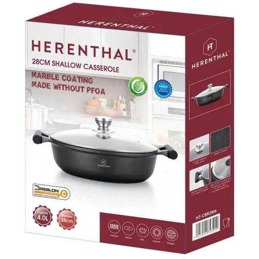 Herenthal Wide Casserole / Sauté Pan - Marble Coating - with Glass Lid - 32cm