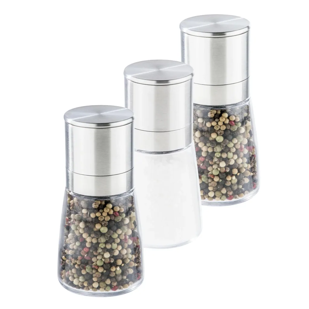 Spice mills, stainless steel/glass, set of 3