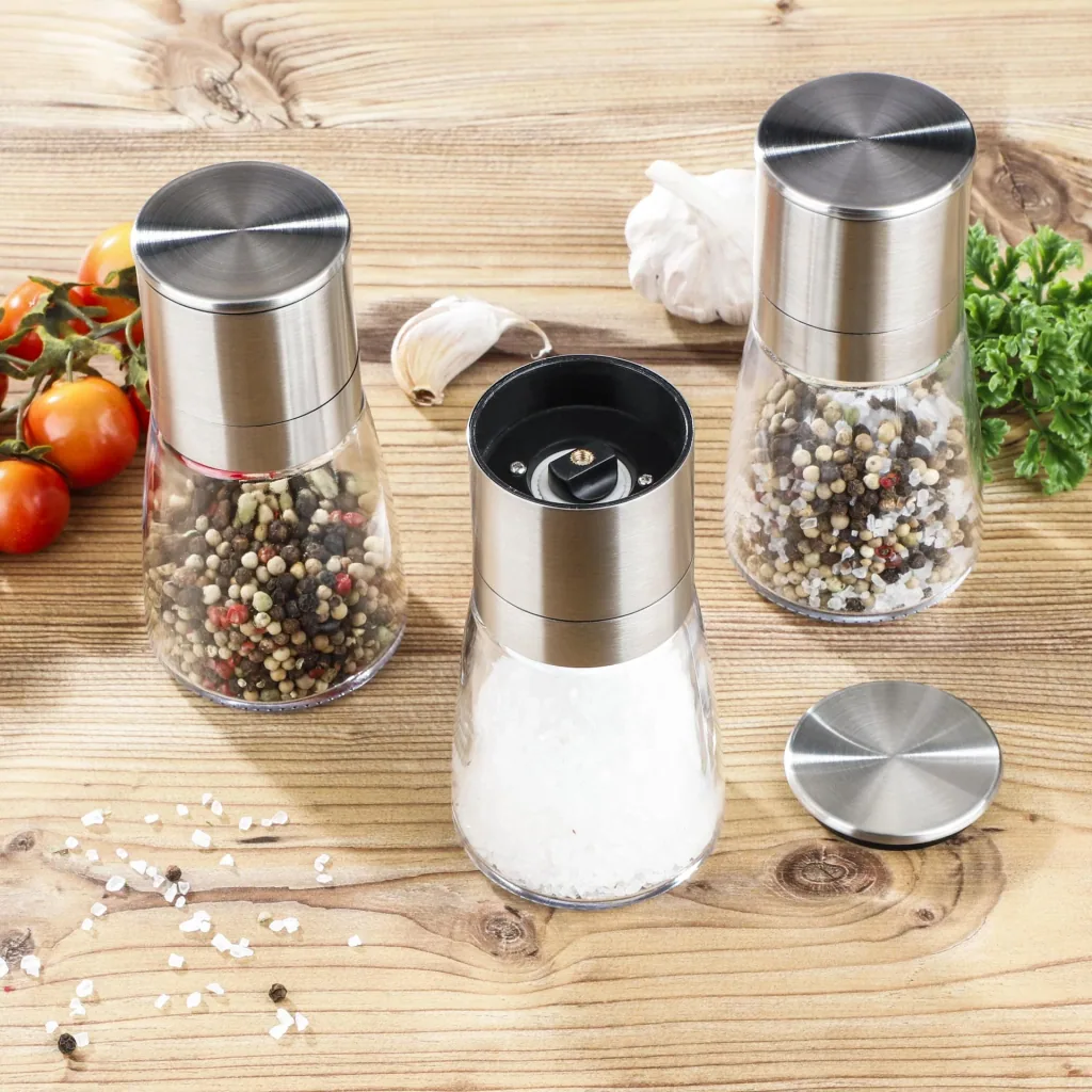 Spice mills, stainless steel/glass, set of 3