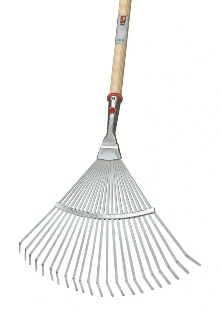Fan broom, 22 spring steel tines, conical socket, galvanized, fixed, width 450 mm, long handle 130 cm